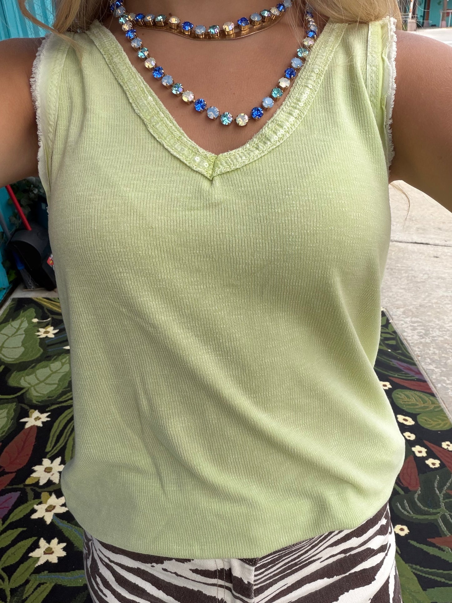 Sequin V-Neck Tank Tops