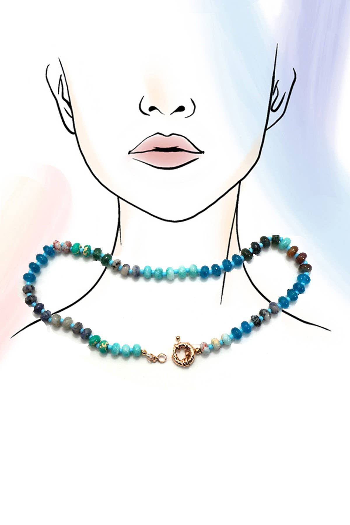 NATURAL STONE CHARM BEADED NECKLACE
