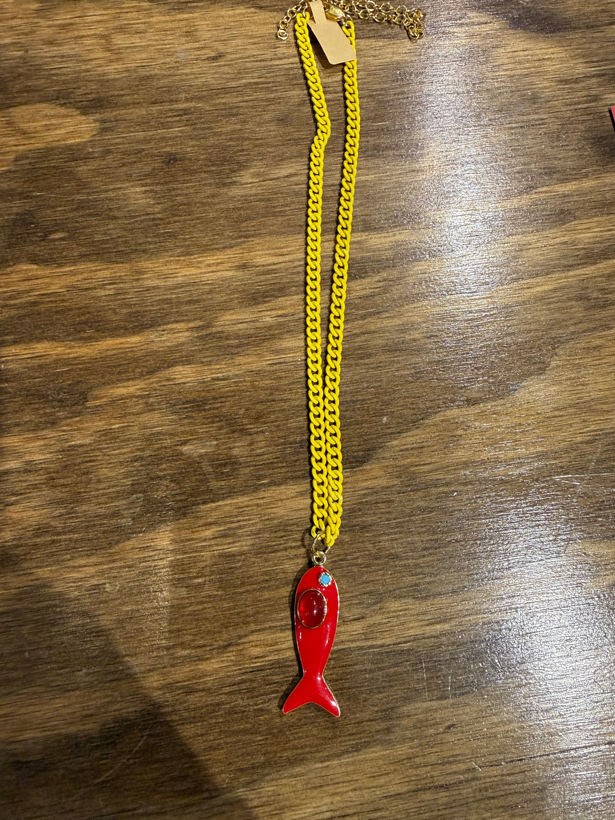 Red Fish & Yellow Chain Necklace