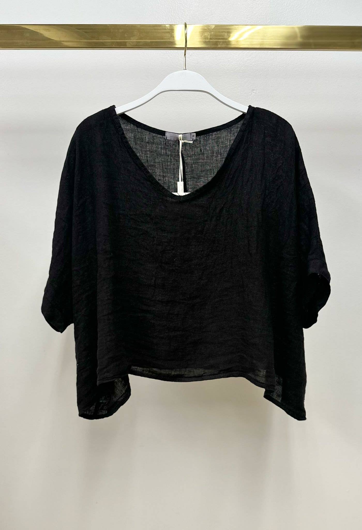 Black Linen Dolman Sleeve Top