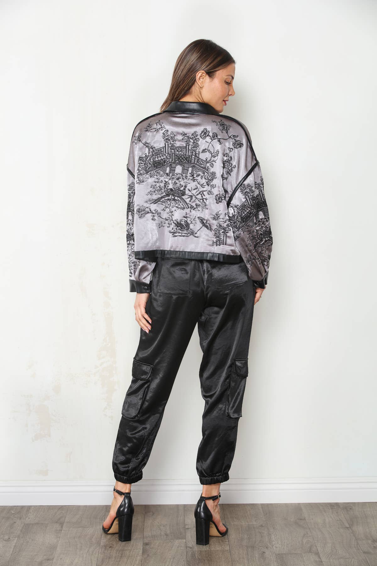 PRE ORDER SHIPS NOVEMBER 10 Embroidered Chinoiserie Crop Satin Jacket