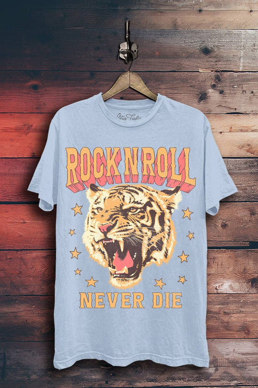 Rock And Roll Never Die Tiger Graphic Top