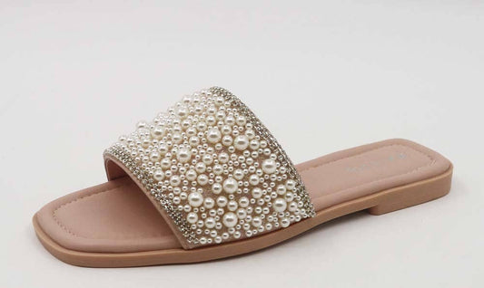 Bamboo Pearl Studded Band Flat Sandals