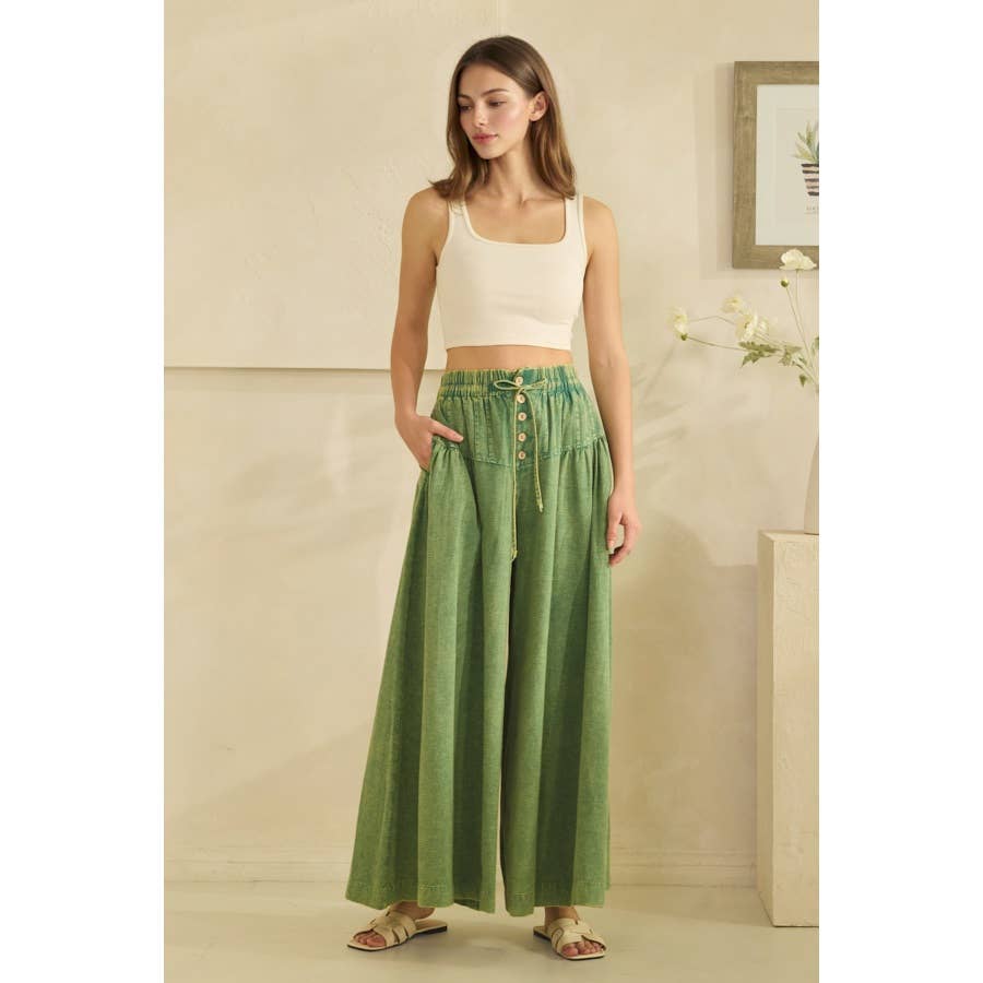 GREEN WASHED PINTUCK WIDE LEG Pants