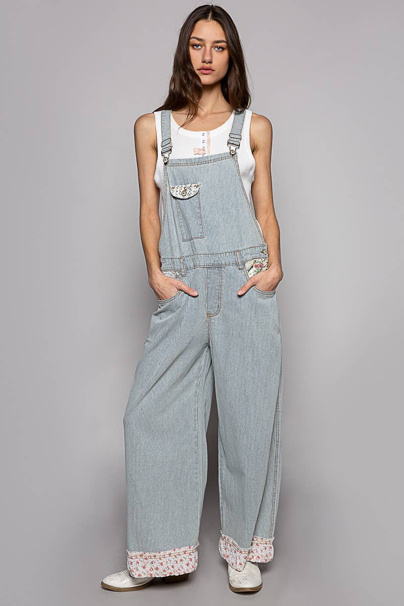 Vintage washed front pockets floral patches overalls