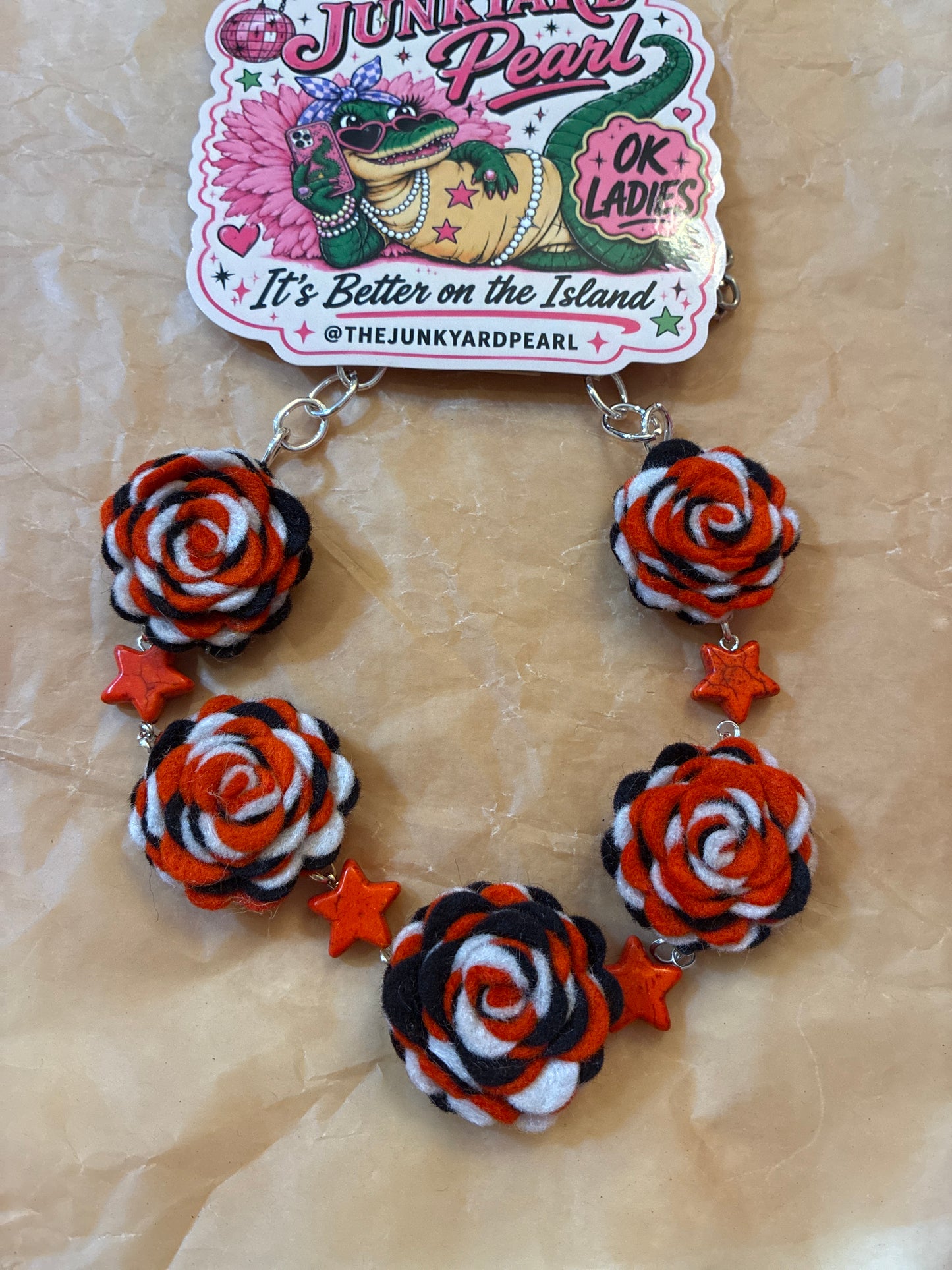 Orange And Black Rosette Choker Necklace