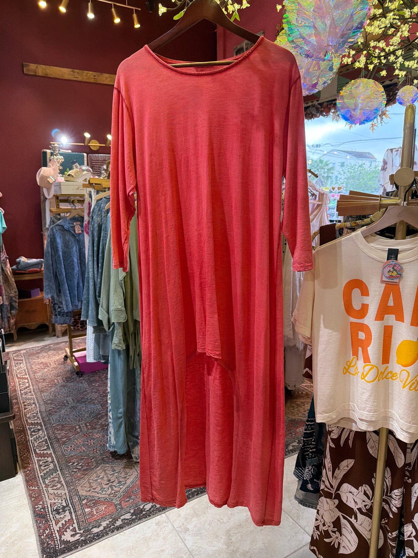 Coral T-Shirt Dress Hi-Low