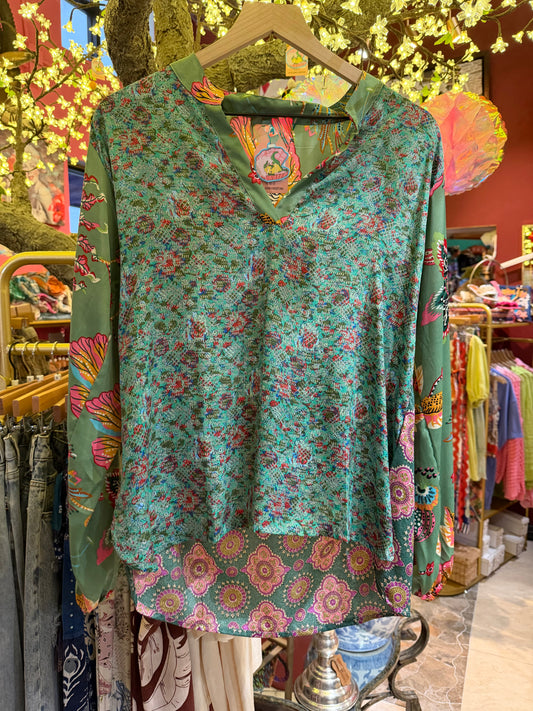 Emerald Blooms Button Down Blouse