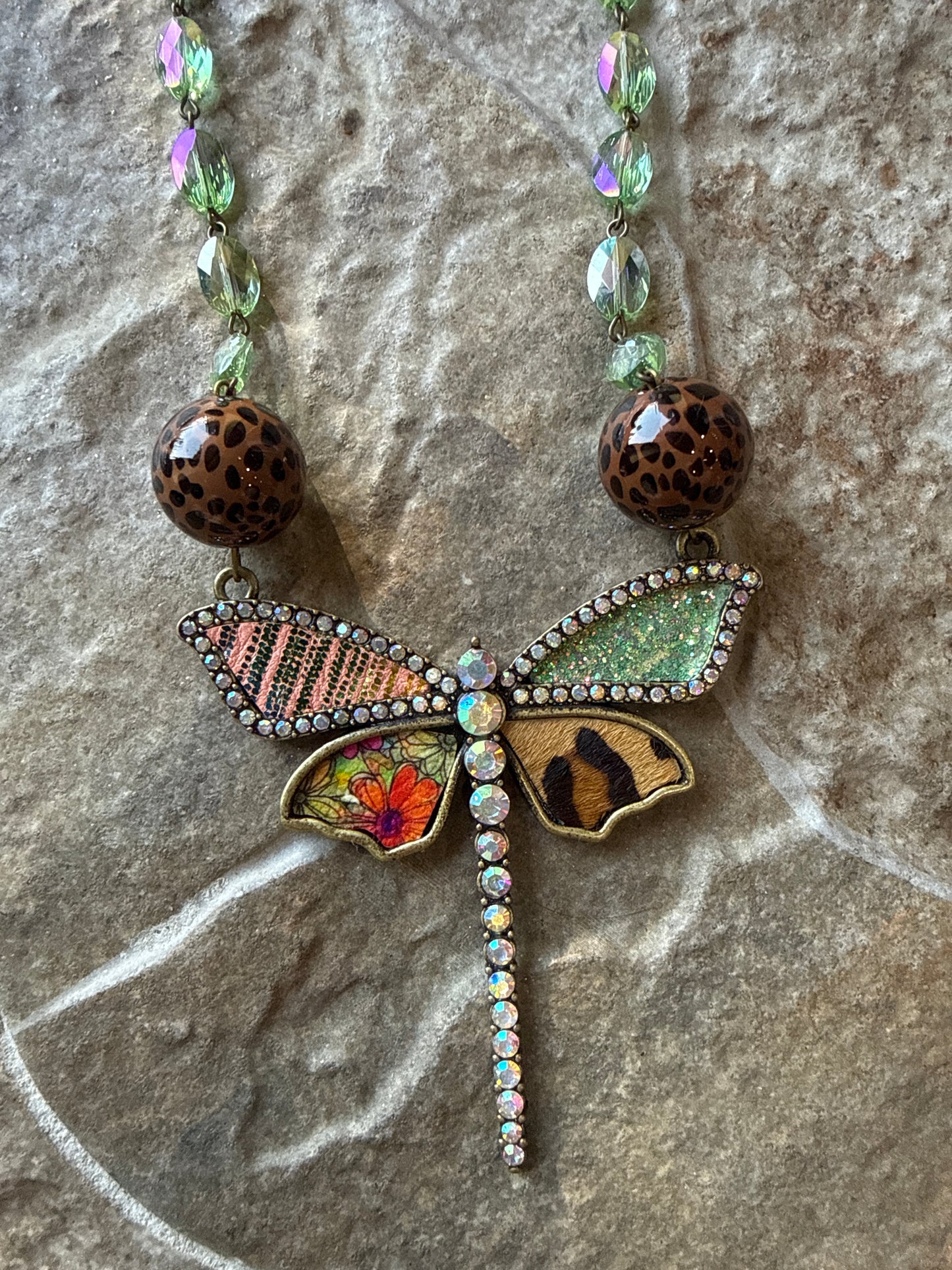 Leopard Dragon Fly Necklace
