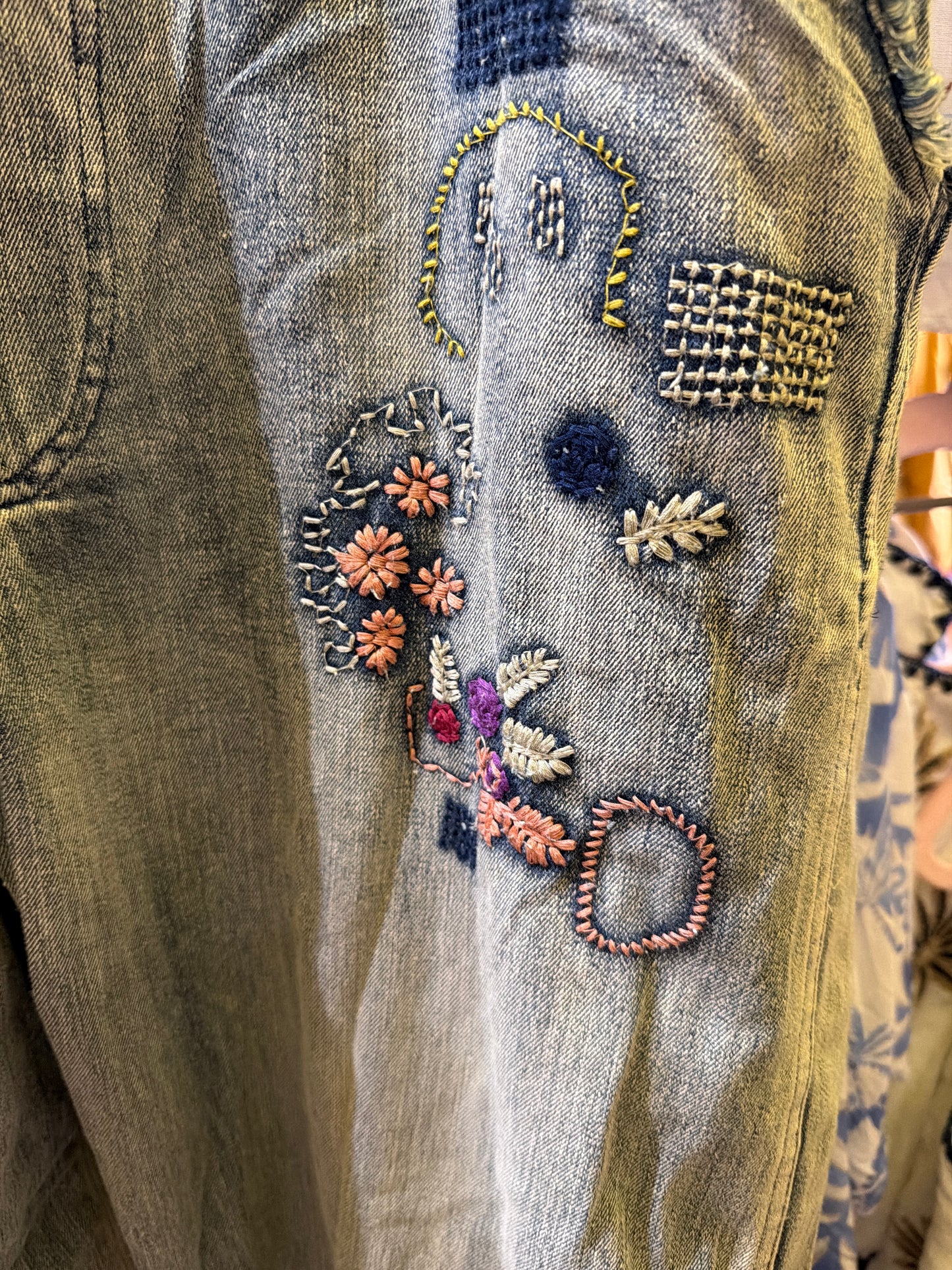 Flower Power Patchwork Denim Overalls