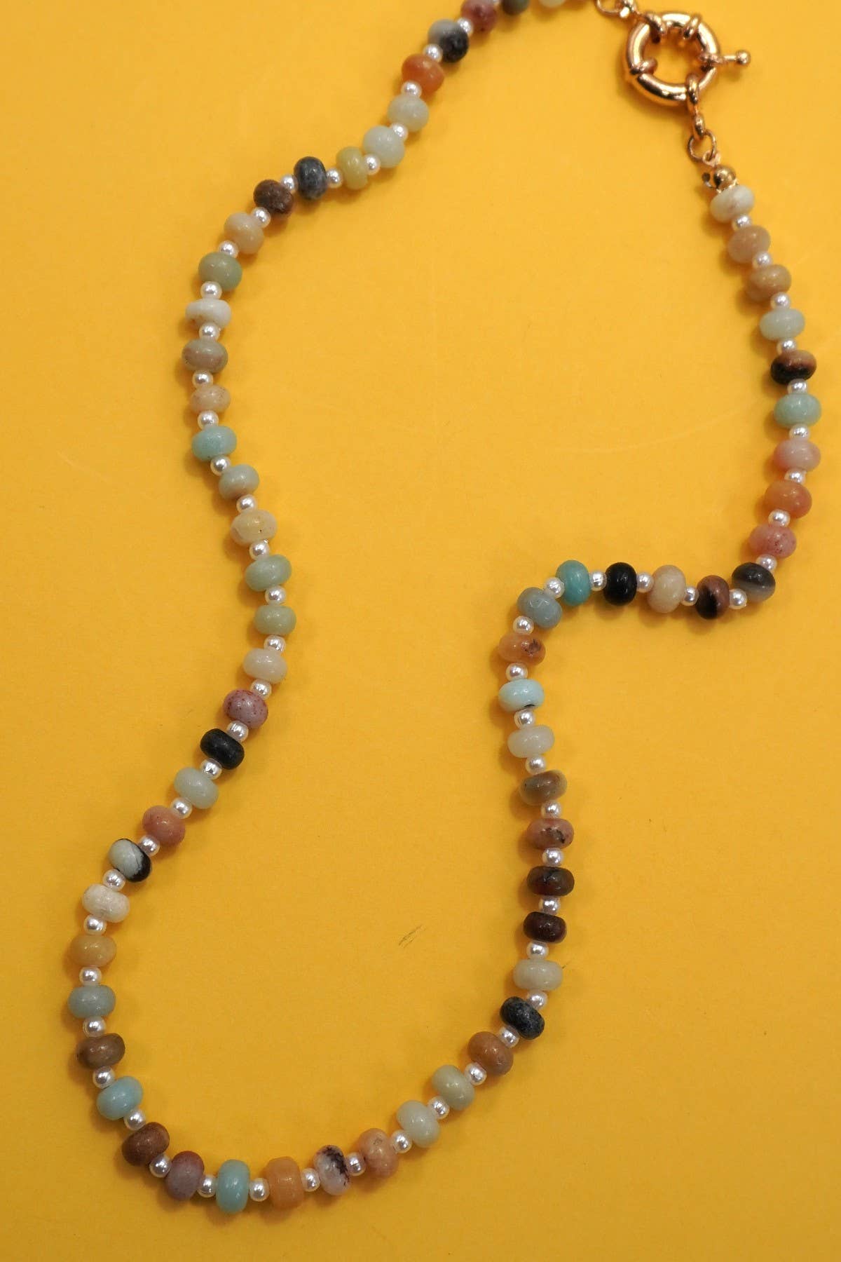 NATURAL STONE CHARM BEADED NECKLACE