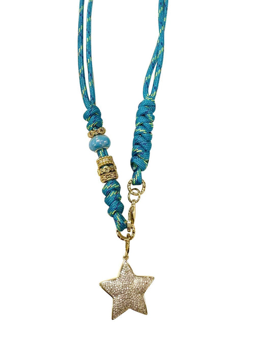 Aqua Rope Necklace with Star Charm