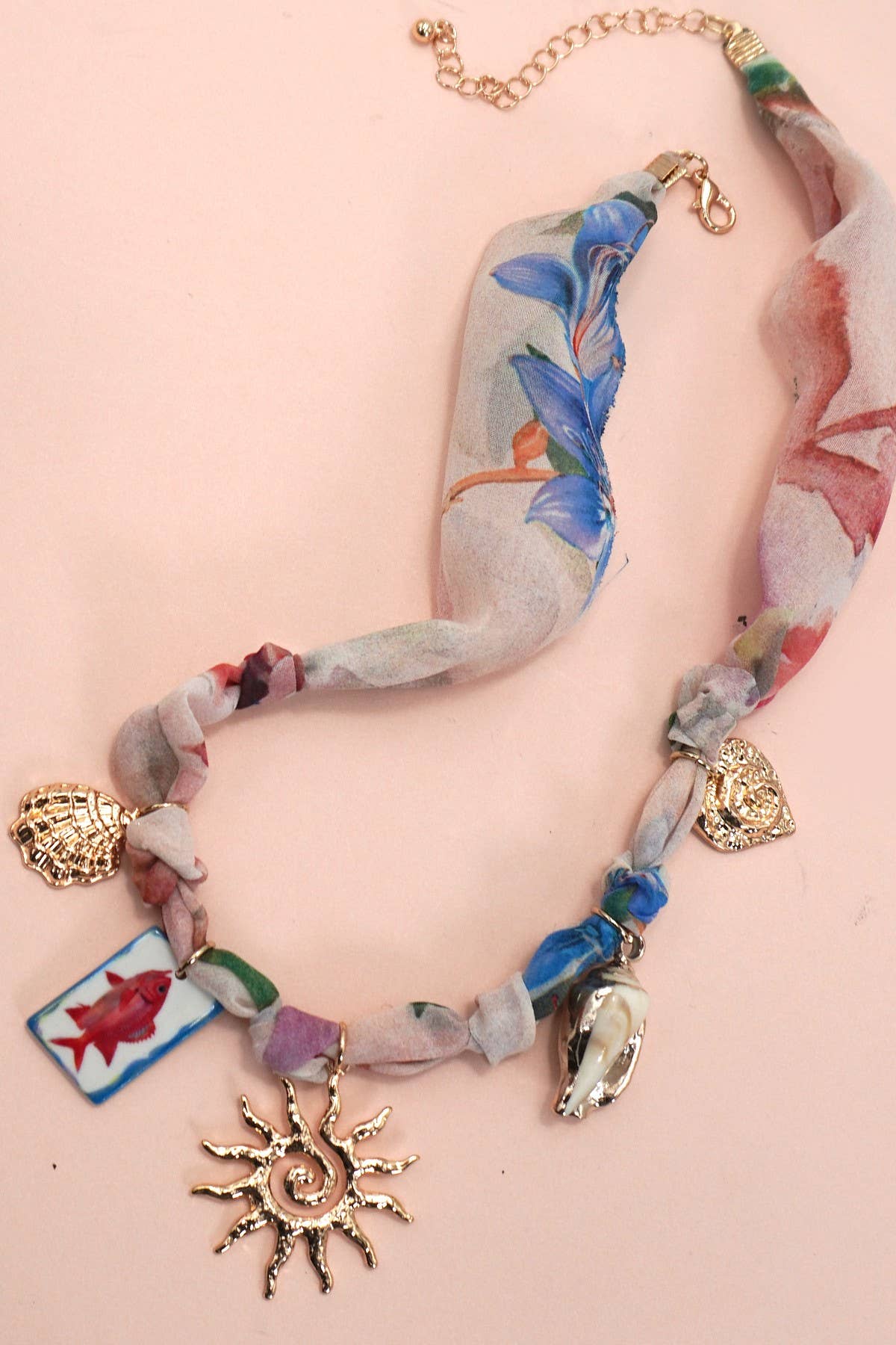 SCARF CHARM NECKLACE-FISH SUN CONCH SEASHELL