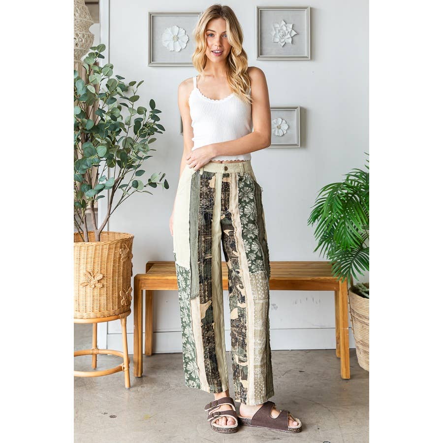 MINERAL WASHED PATCHWORK TWILL PANTS