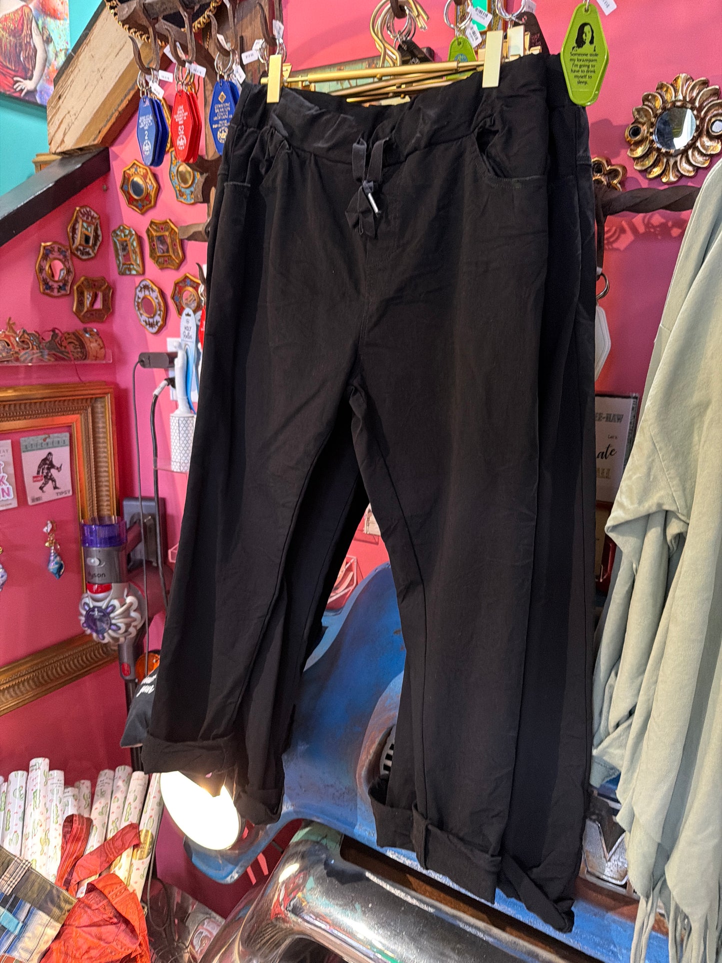 Black Crinkle Skinny Leg Pants