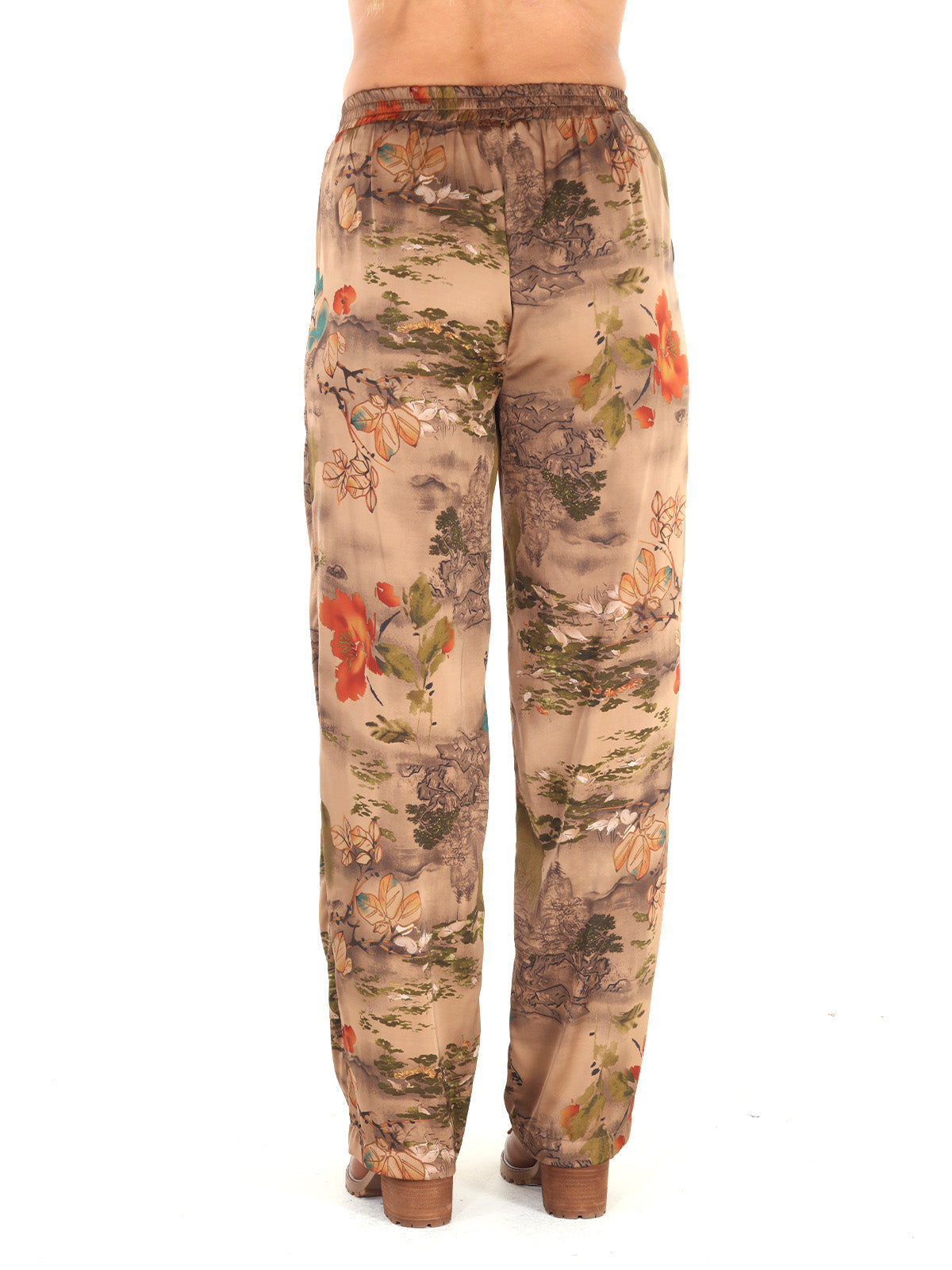 Satin Vintage Landscape Print Pants