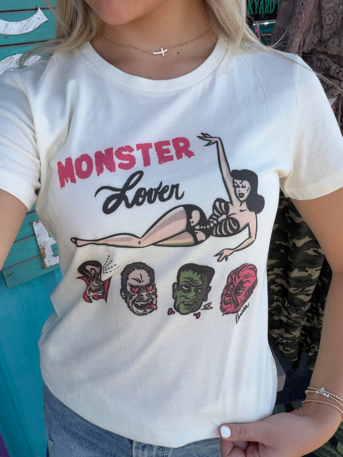 Monster Lover Fitted Tee in Ivory