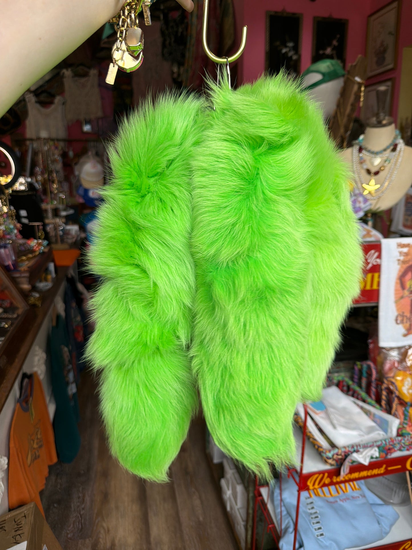 Lime Green Fox TAil Bag charm