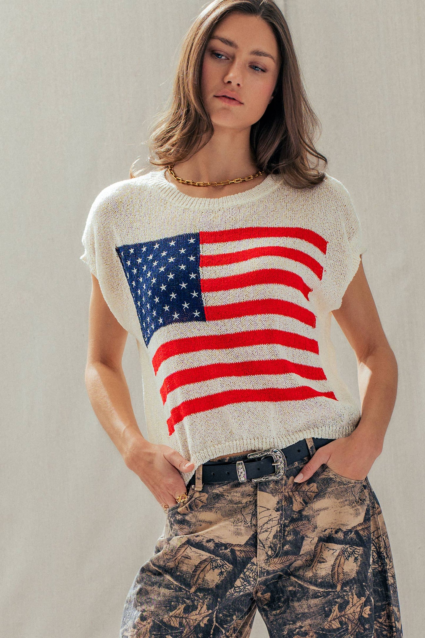 American Flag Graphic Knit Patriotic Top