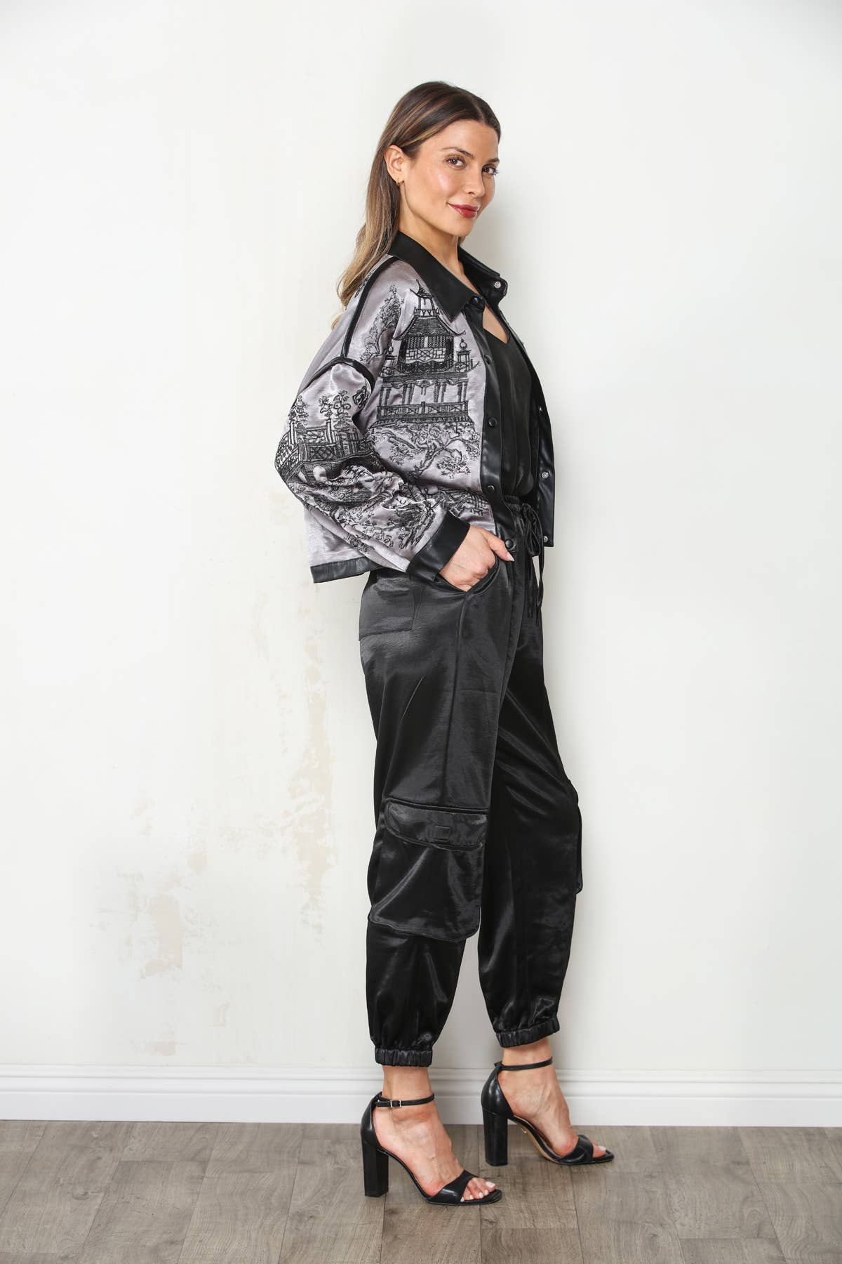 PRE ORDER SHIPS NOVEMBER 10 Embroidered Chinoiserie Crop Satin Jacket
