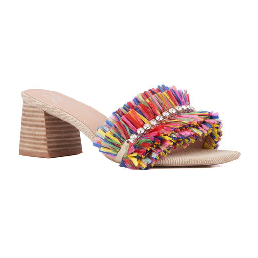 Multi Color Rhinestone  Farah Block Heel Sandal