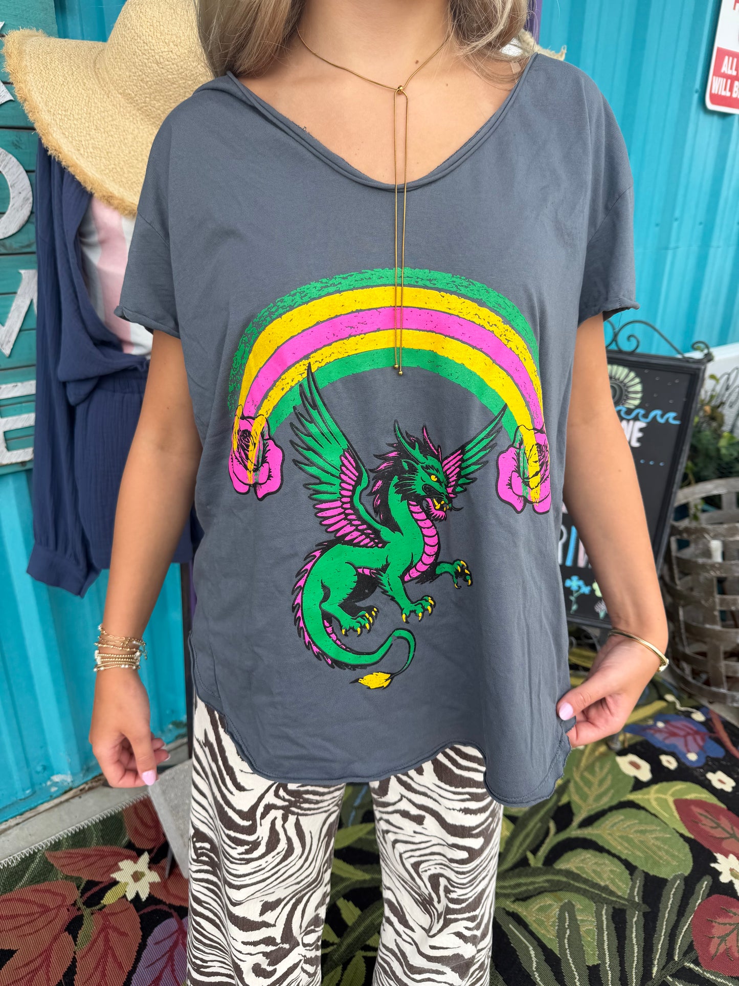 Dark Grey Rainbow Dragon Tee