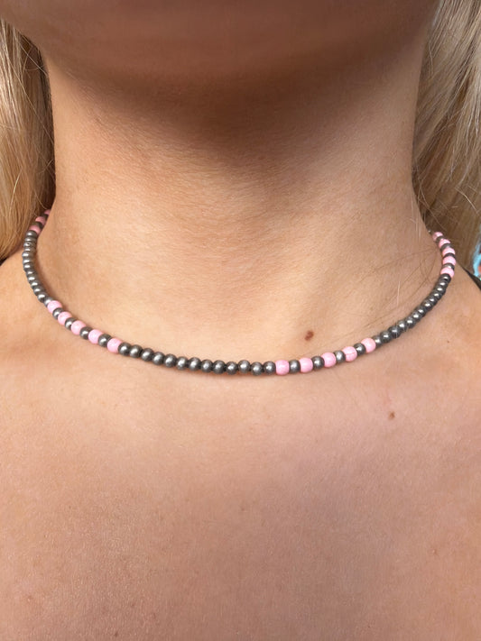 Silver and Light Pink Navajo Pearls