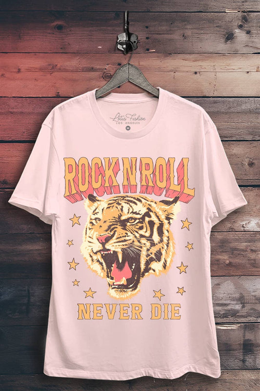 Rock And Roll Never Die Tiger Graphic Top