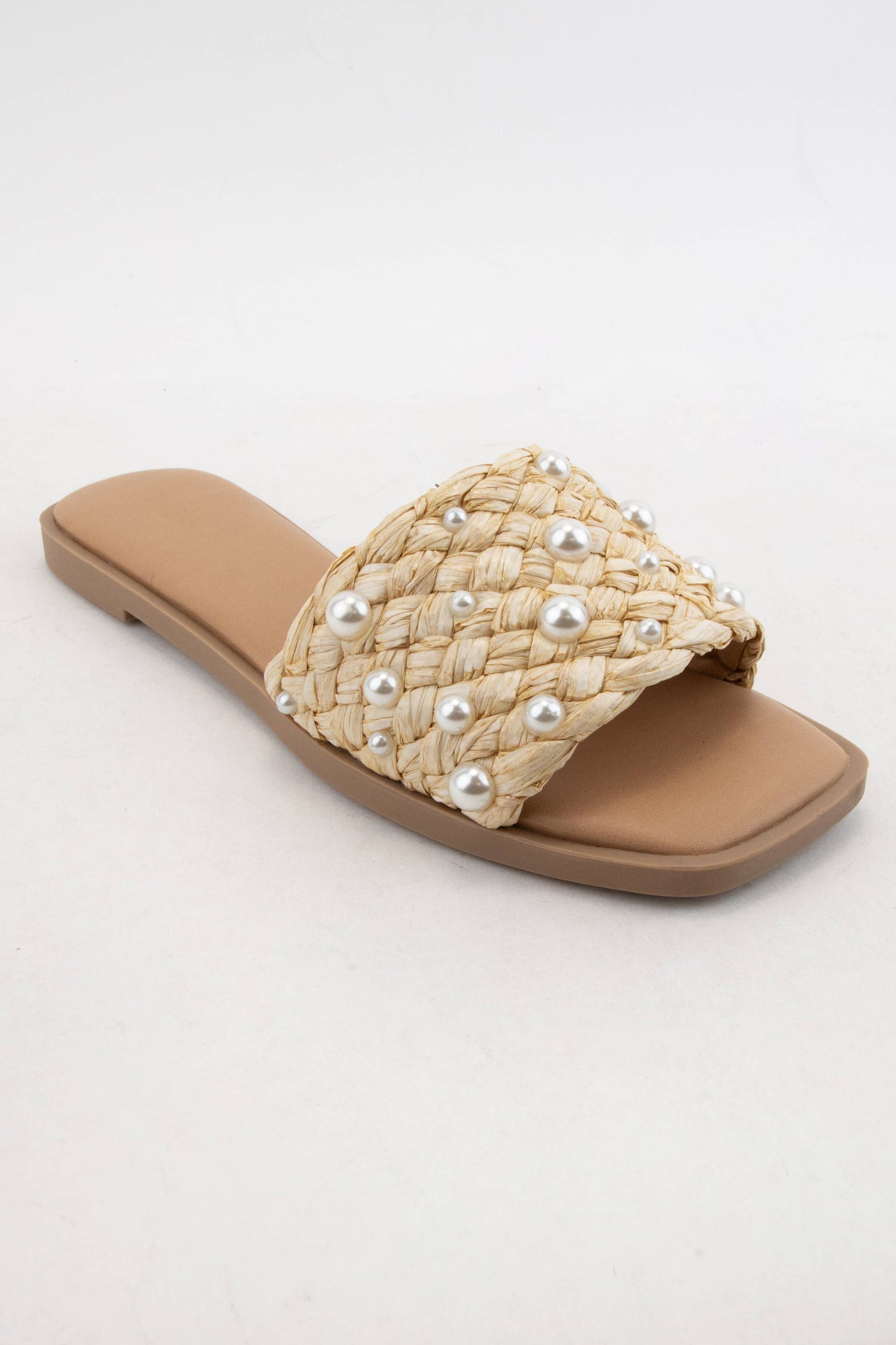 PEARL RAFFIA WOVEN UPPER SLIDE SANDAL