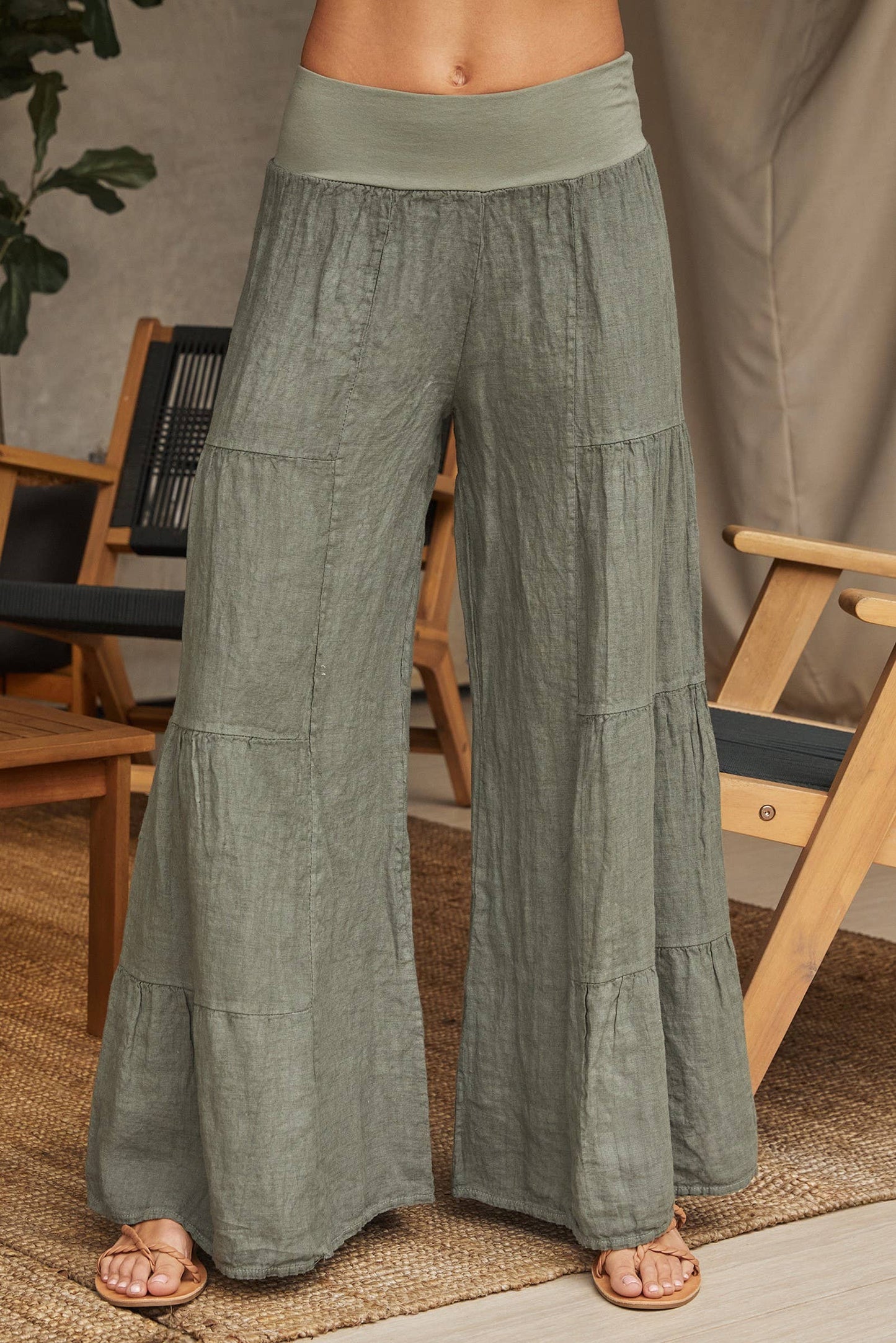 Linen Tiered Palazzo Pants