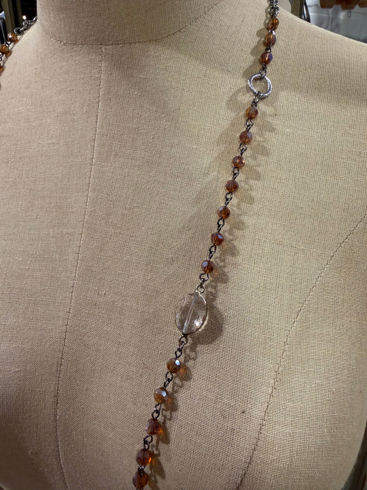 Purple And Clear Bead Long Necklace