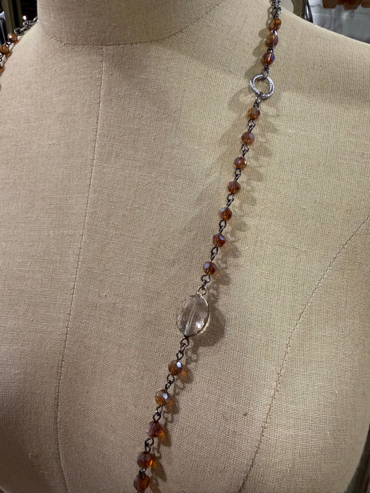 Purple And Clear Bead Long Necklace