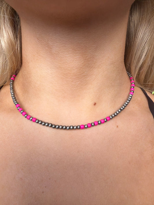 Silver and Hot Pink Navajo Pearls
