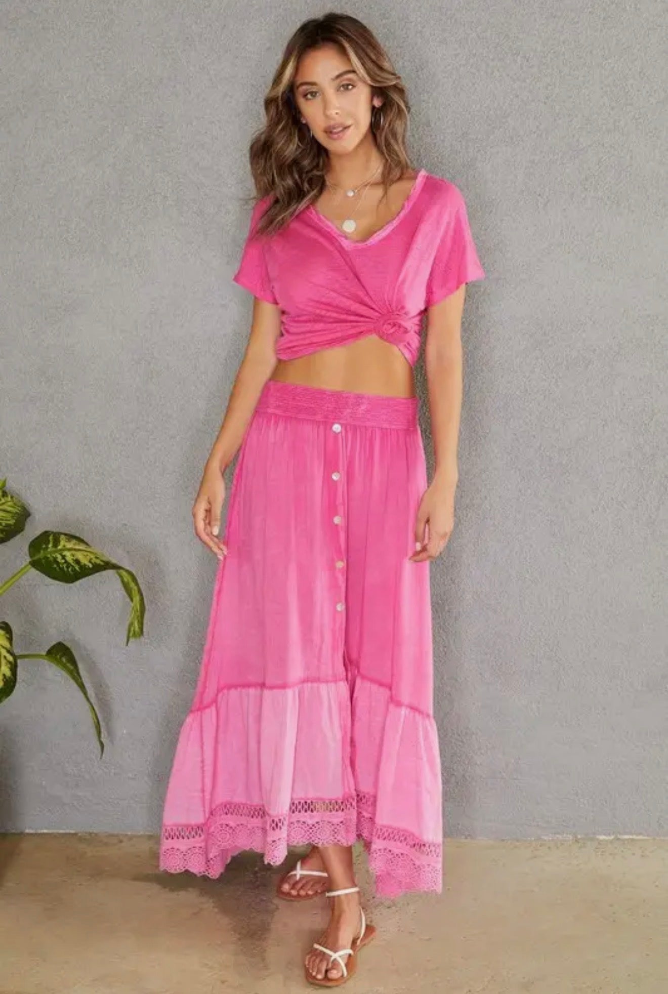 Pink Braided High Low Maxi Skirt
