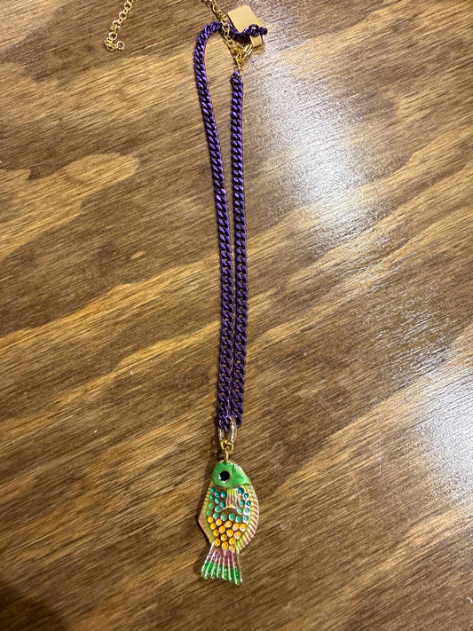 Multi Color Fish & Purple Chain Necklace