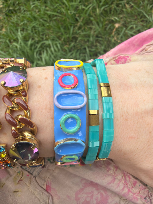 Turquoise and Gold Stretch Bracelet
