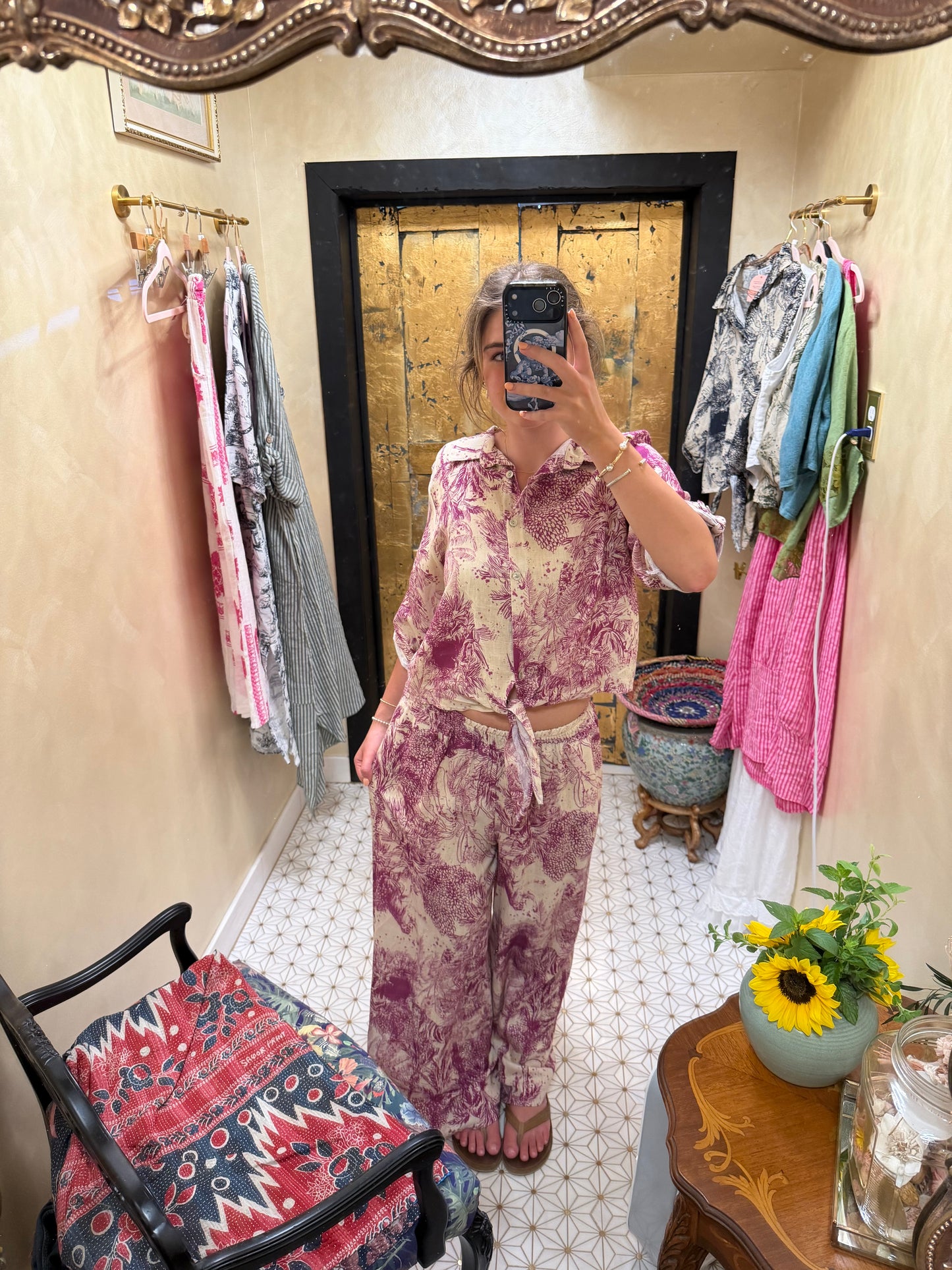 Jungle Toille Linen Blouse