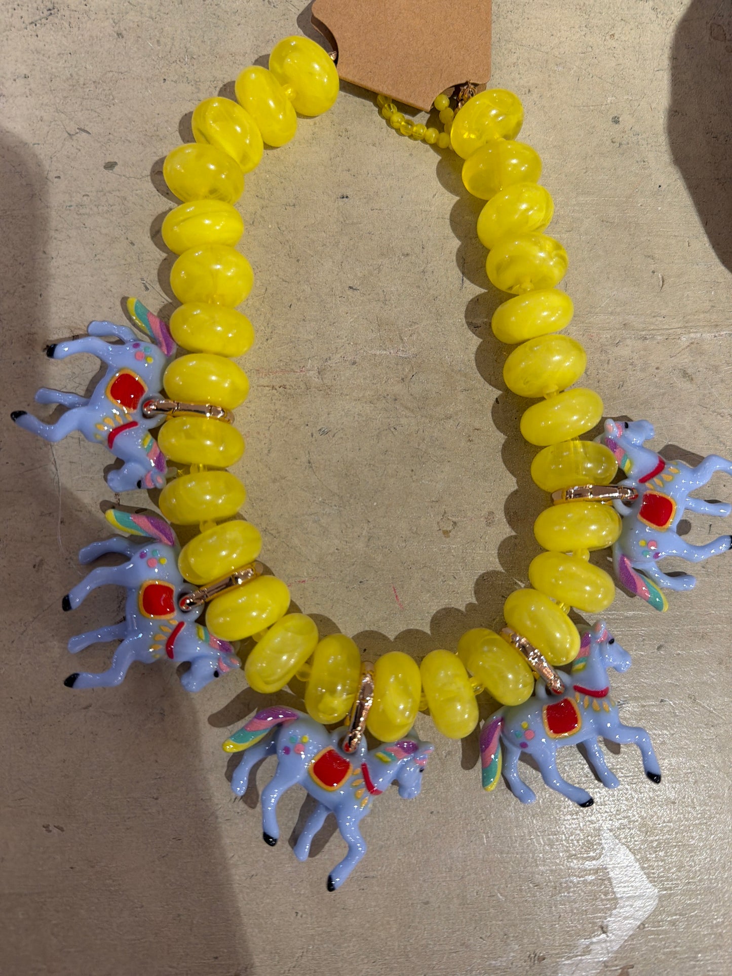 Lavender and Yellow Pony Necklace