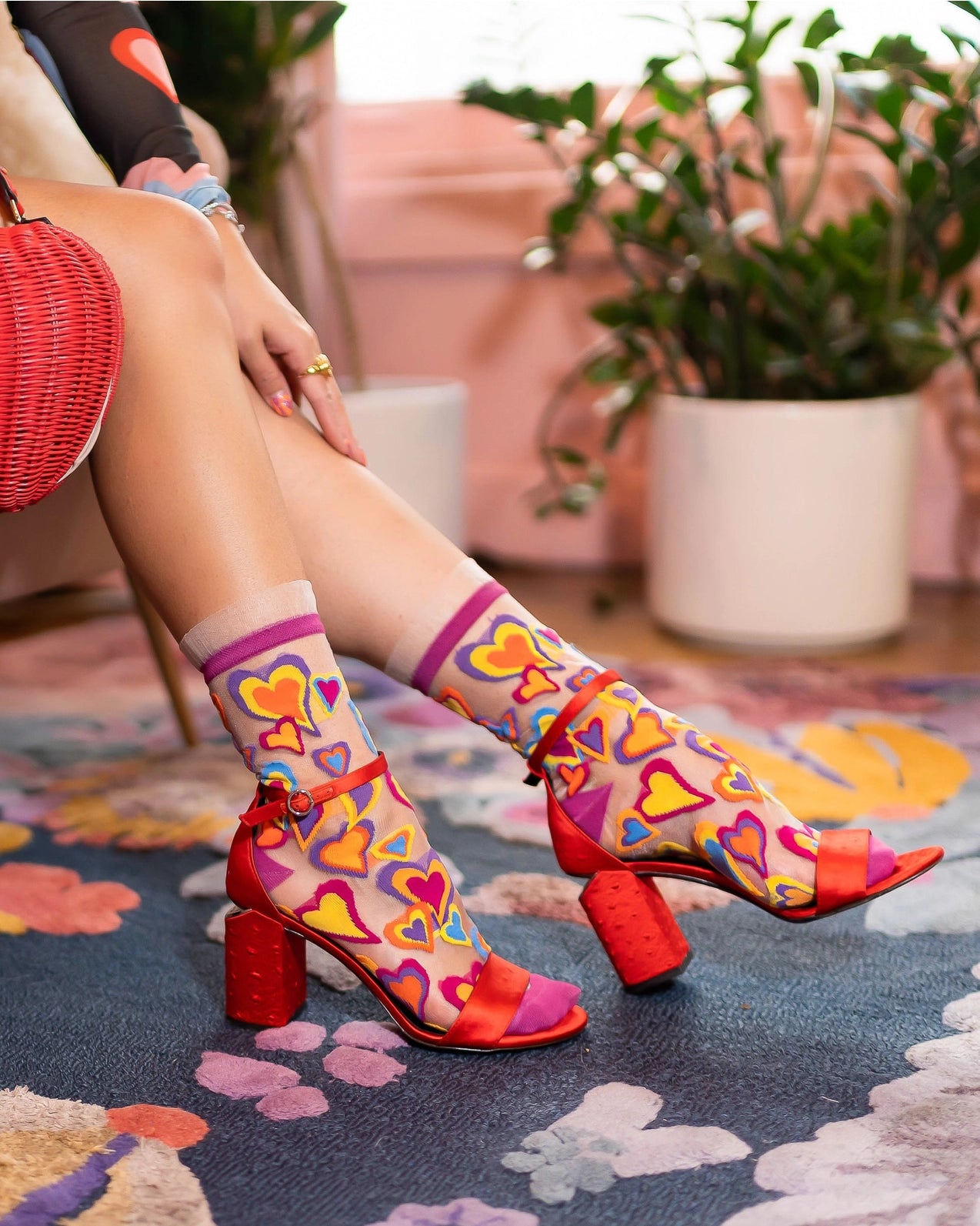 Y2K Hearts Ruffle Sheer Crew Sock