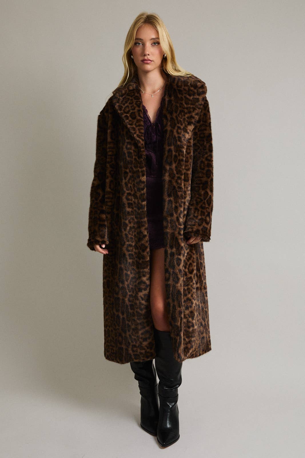 Faux Fur Long Leopard Coat
