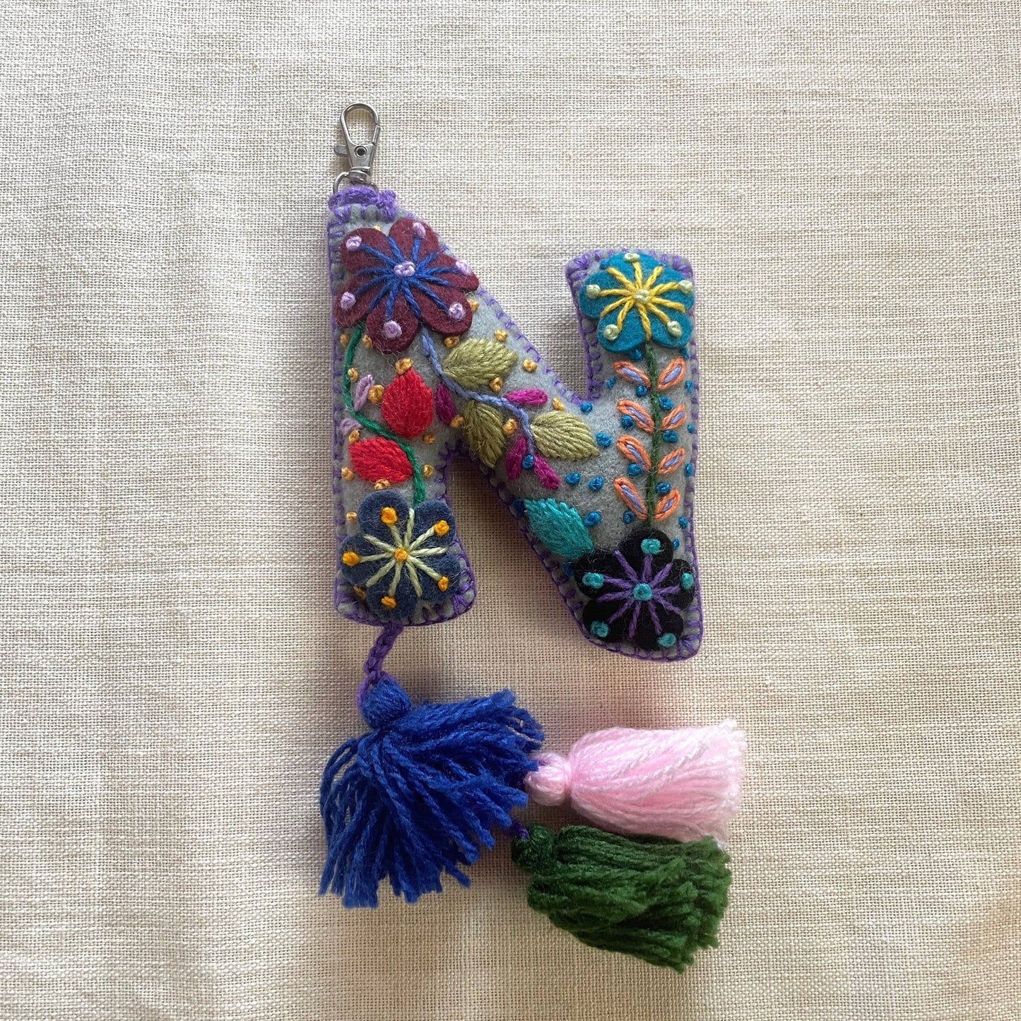 N - Hand Embroidered Keychain