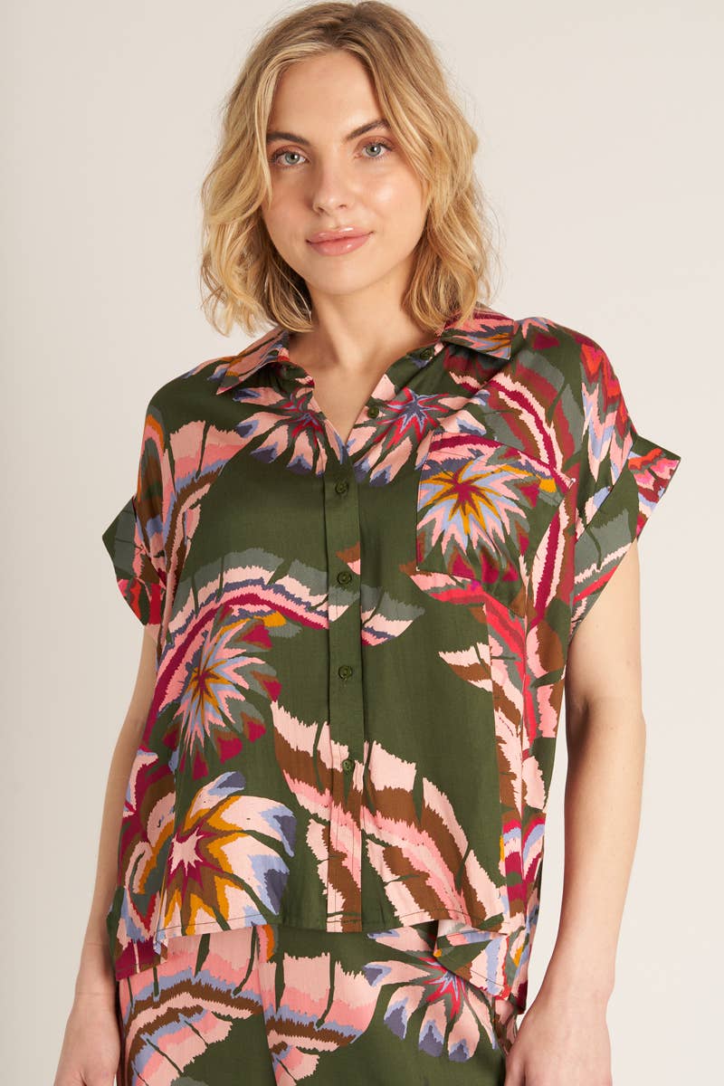 Silky Tropical Short Sleeve Pant Set