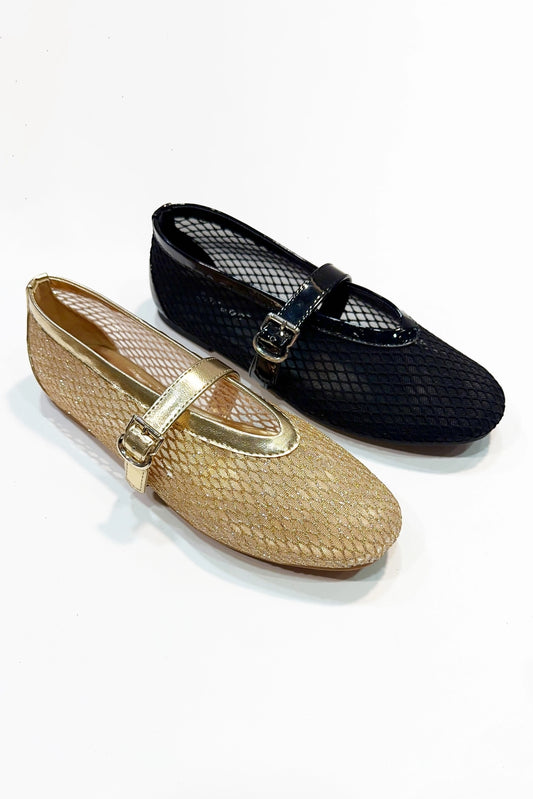 Gold Metallic Mesh Ballet Slipper