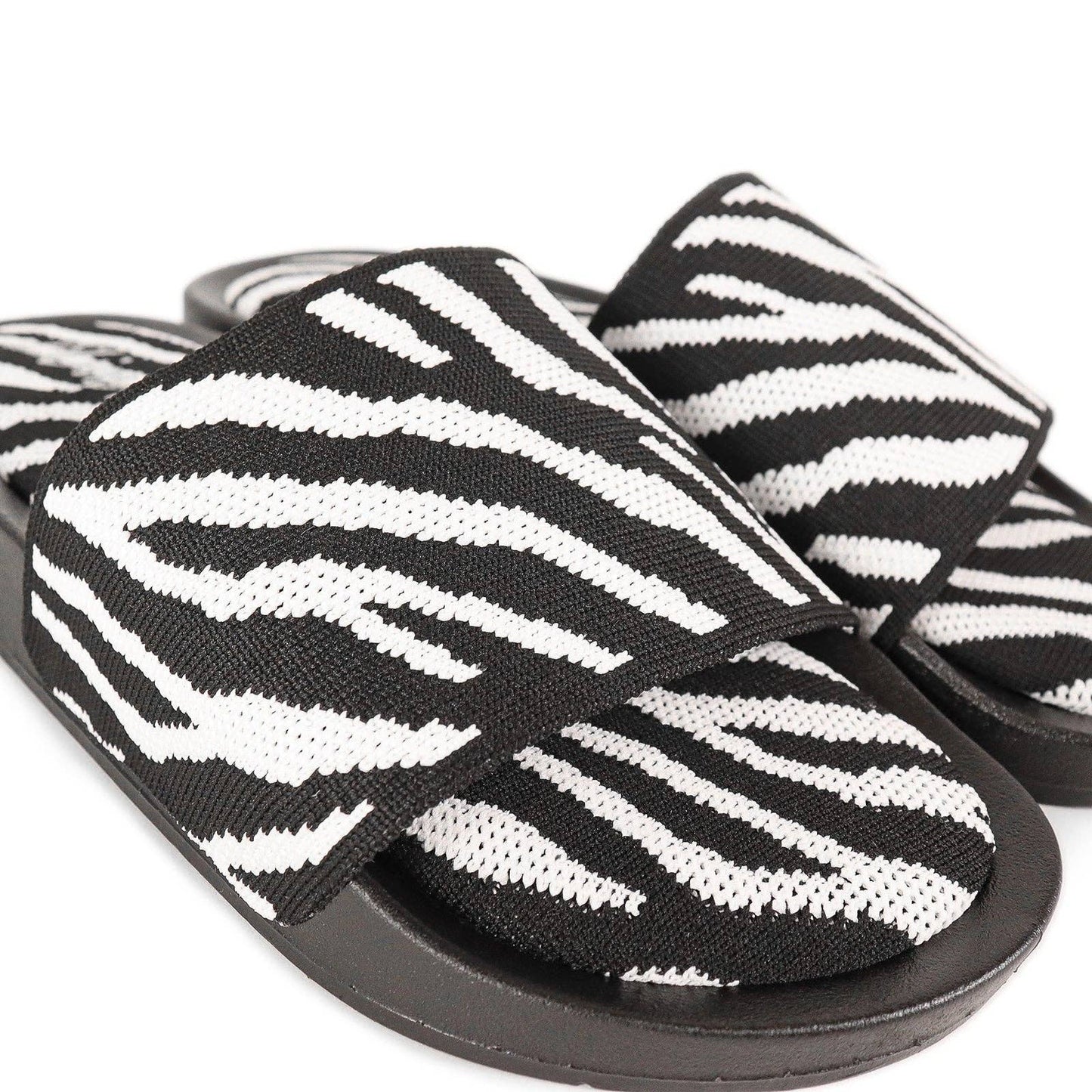 Zebra Print Black Terry Slide Sandals