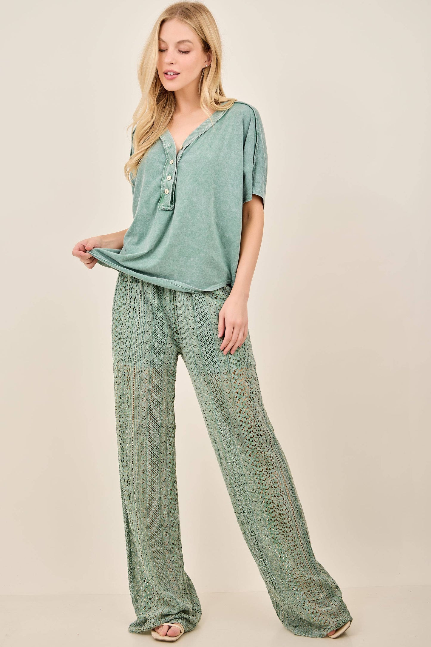 MineralWashed Boho Lace Cool Pants with Lined shorts