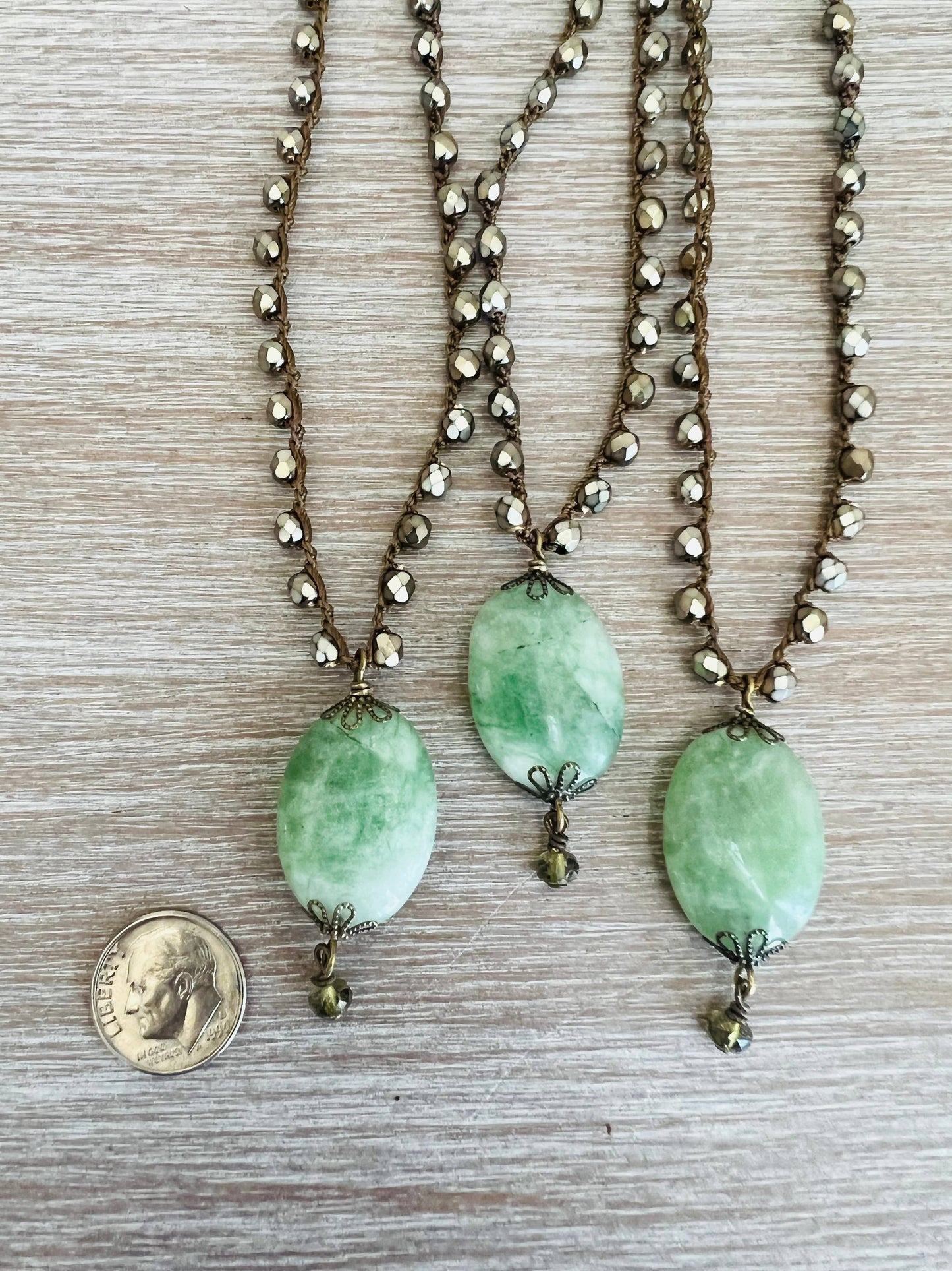 Victorian Green Aventurine Stone Drop Vintage Style Necklace