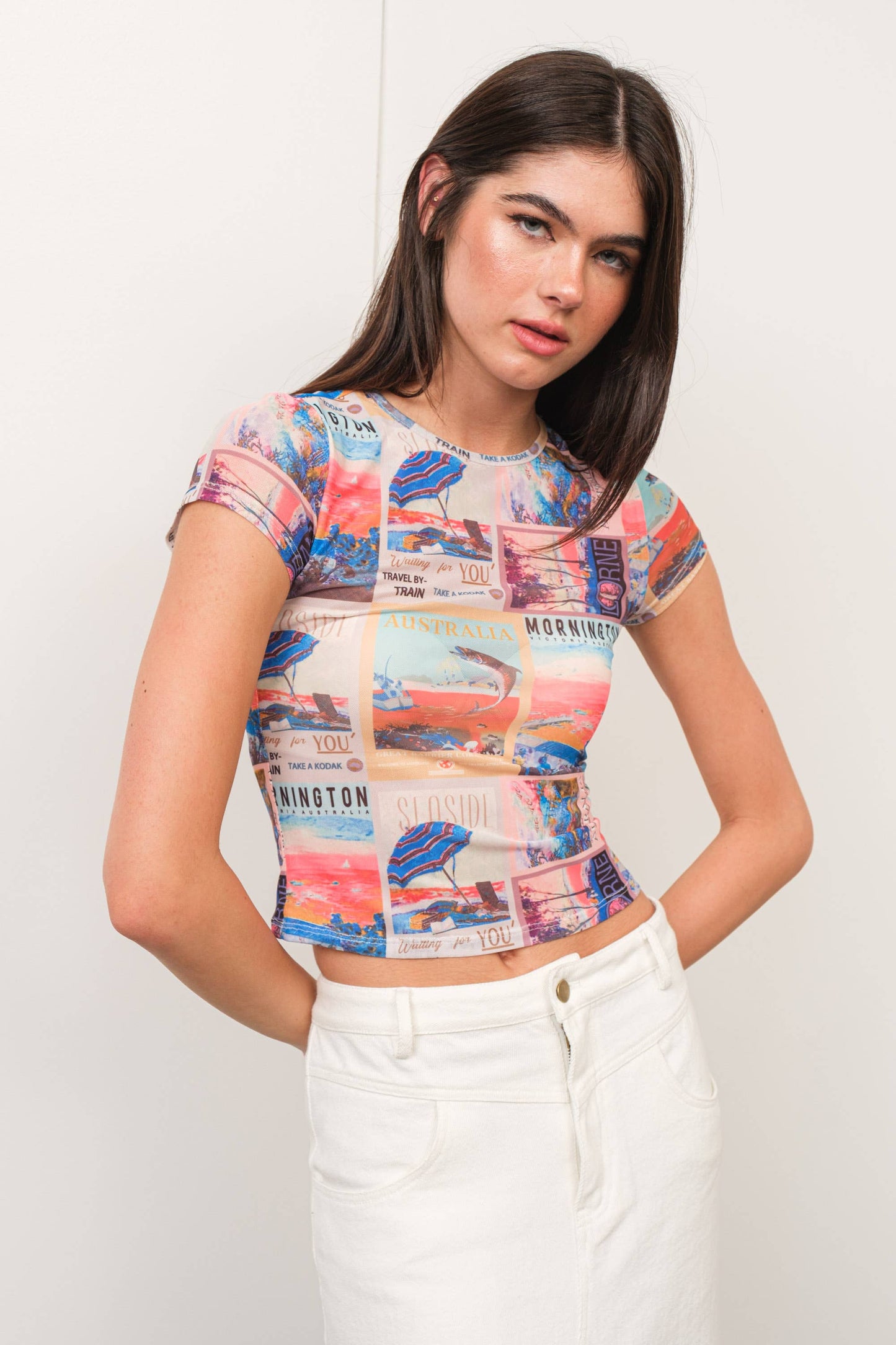 PHOTO PRINT MESH BABY TEE