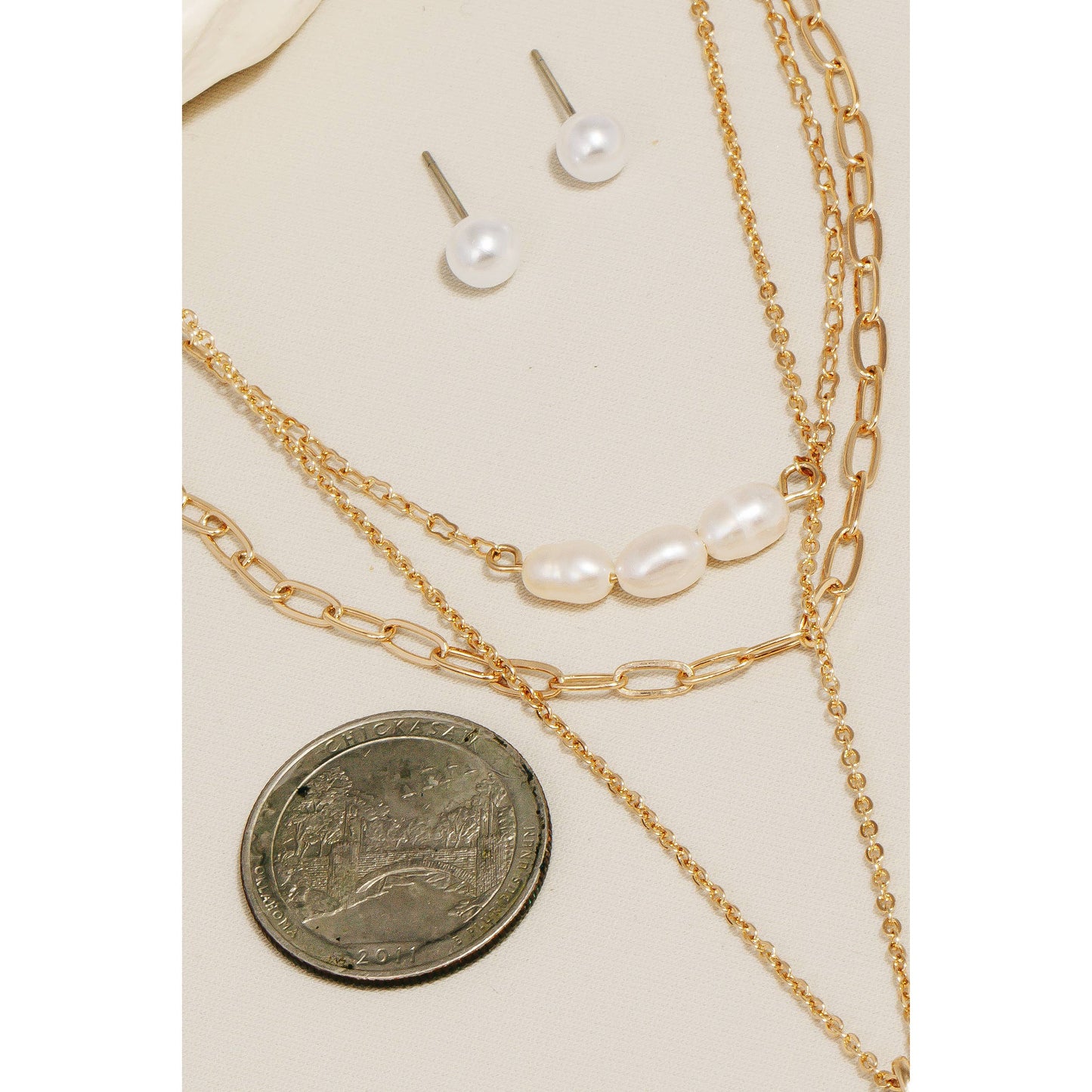 Pearl And Seashell Pendant Layered Necklace Set