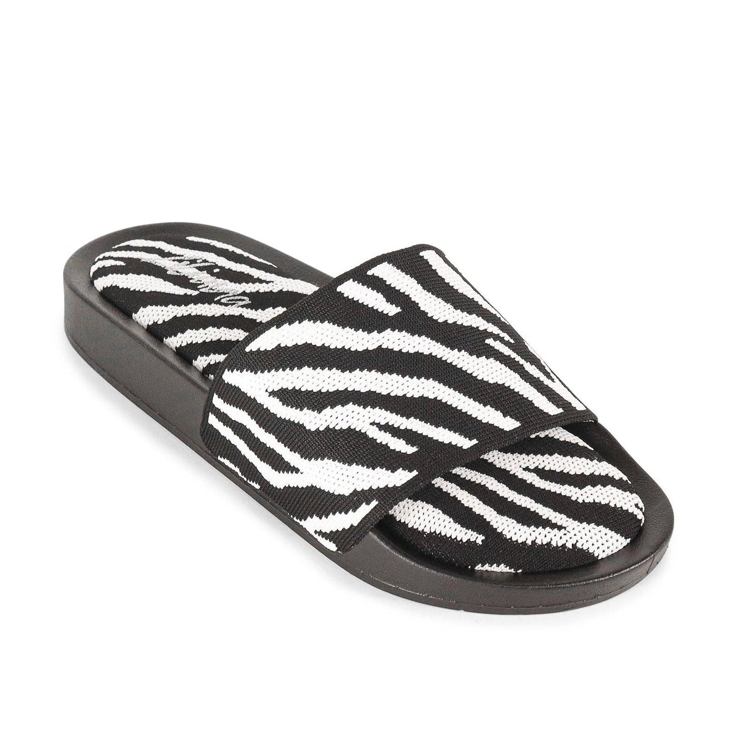 Zebra Print Black Terry Slide Sandals