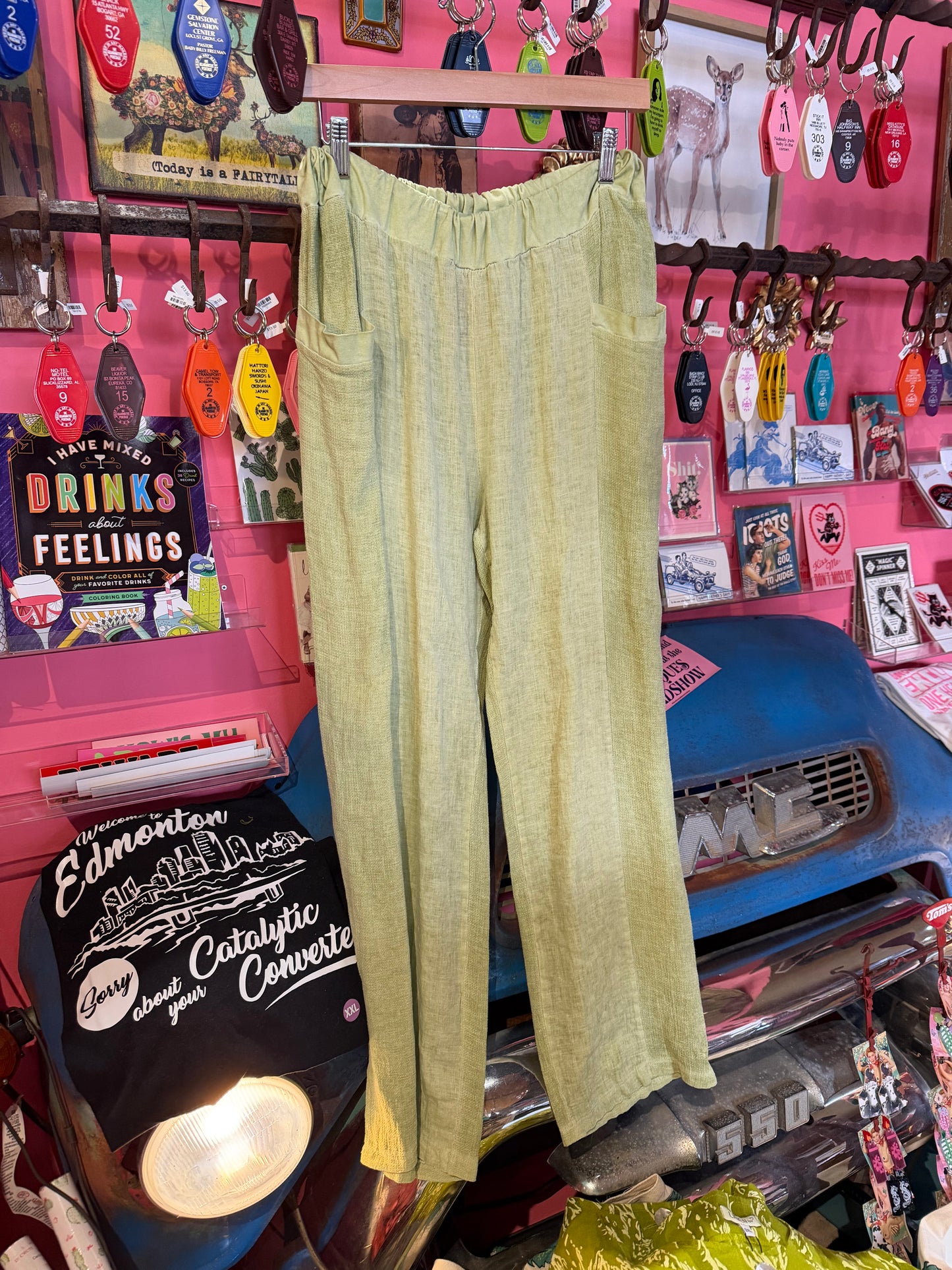 Green Linen Contrast Pants
